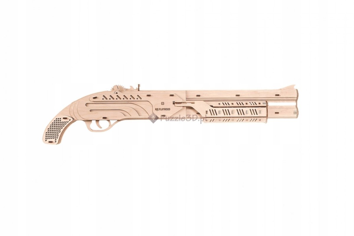 Strzelba Shotgun - mechaniczne drewniane puzzle 3D