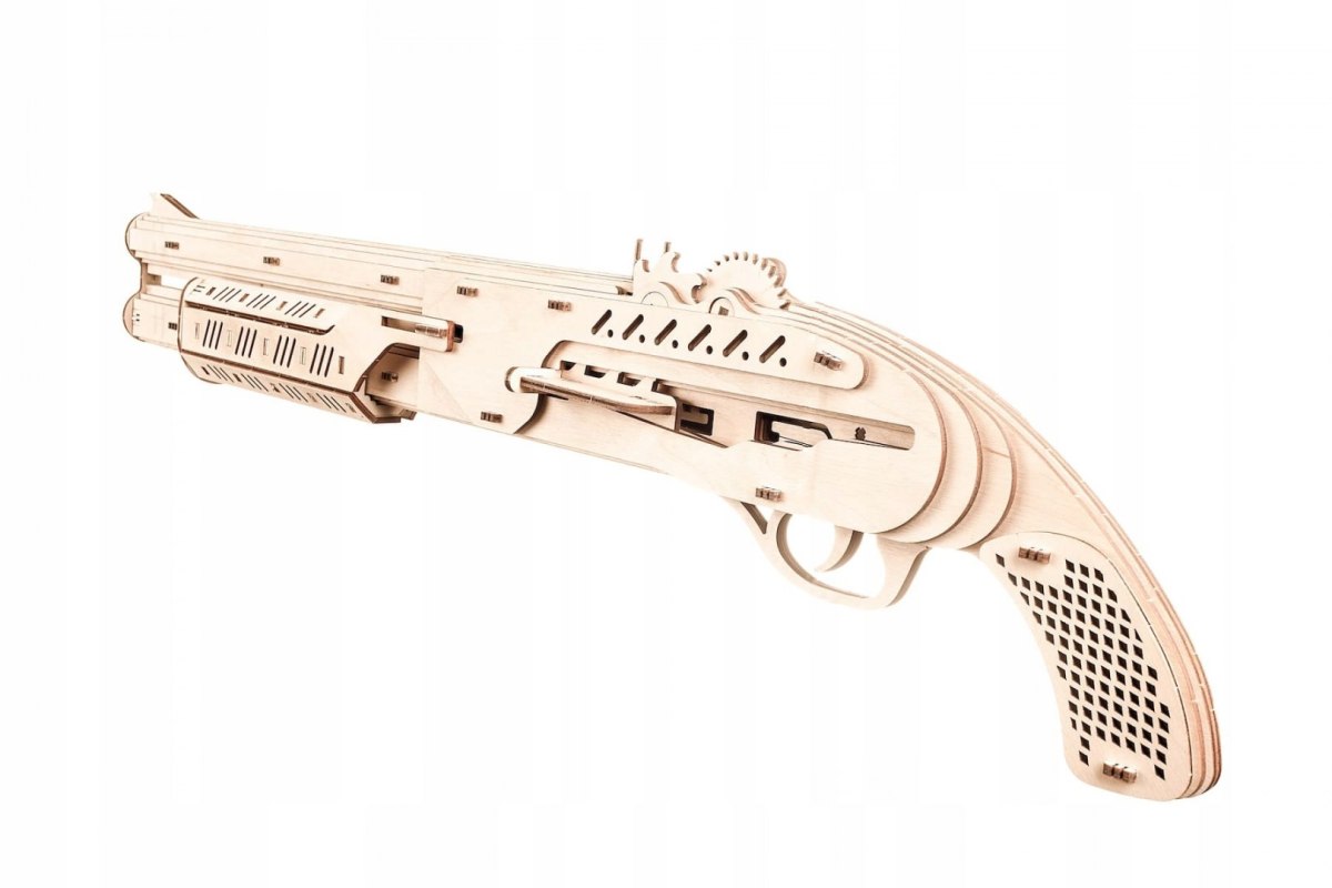 Strzelba Shotgun - mechaniczne drewniane puzzle 3D