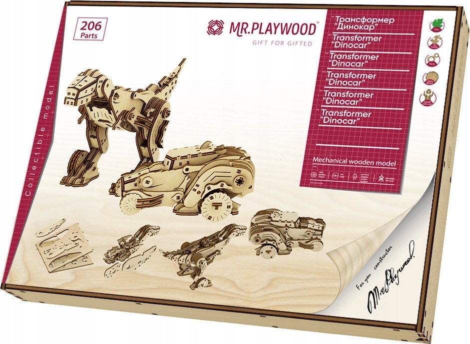 Transformer Dino-Car drewniane puzzle 3D