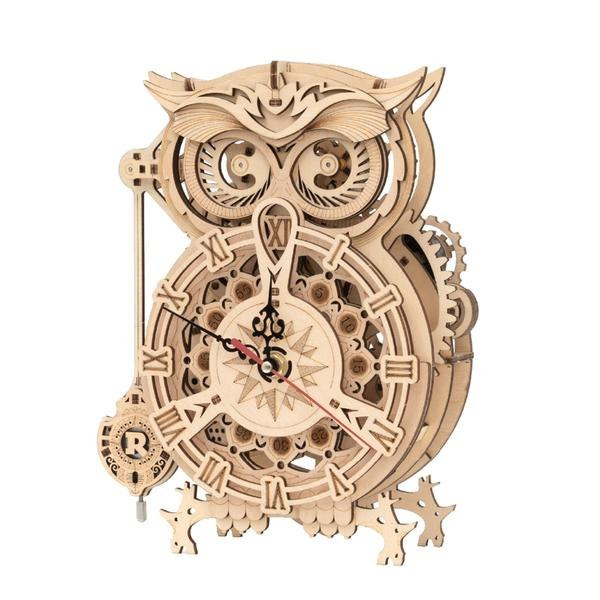 Zegar Sowa - drewniane, mechaniczne puzzle 3D - Owl Clock