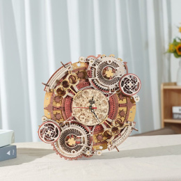 Zegar ścienny - Zodiak - mechaniczne drewniane puzzle 3D